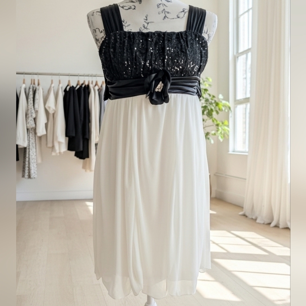 Graduation Ready Black and White Sequin Midi Dress
